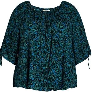 Terra & Sky Blue and Green Floral Blouse